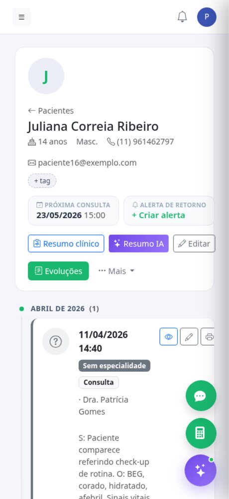 Anamnese ativa com IA no celular